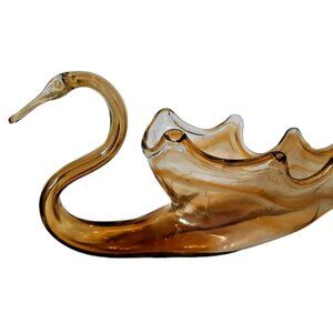 Vintage Hand Blown Glass Swan large unique oblong shaped dish BOWL STATUE 16"